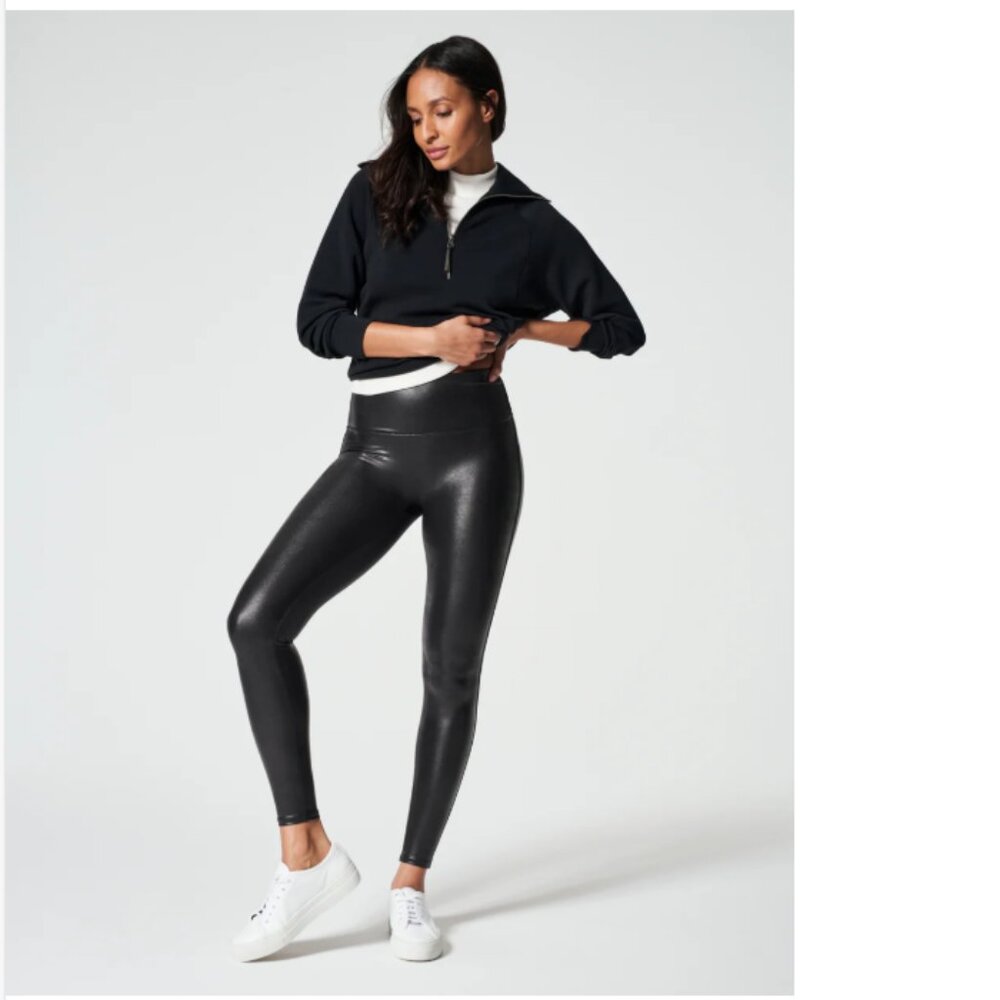 SPANX Faux Leather Black Shiny Leggings S/P NWT